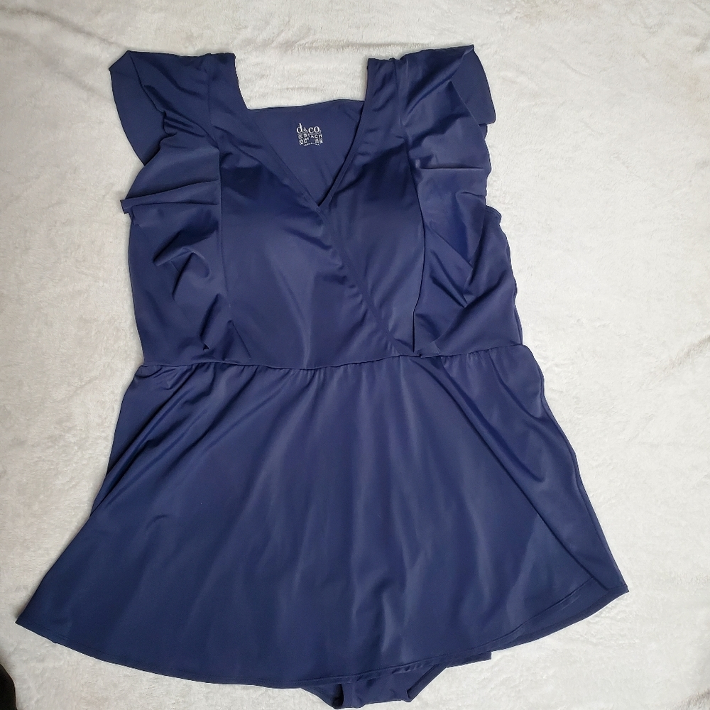 Denim & Co Beach VNeck Wrap Front Ruffle Swimsuit 24W - Picture 2 of 16